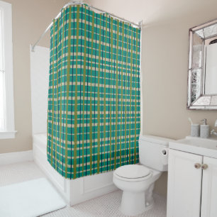 Rideaux De Douche Retro Tressé Pique-Nique Motif Turquoise Vert
