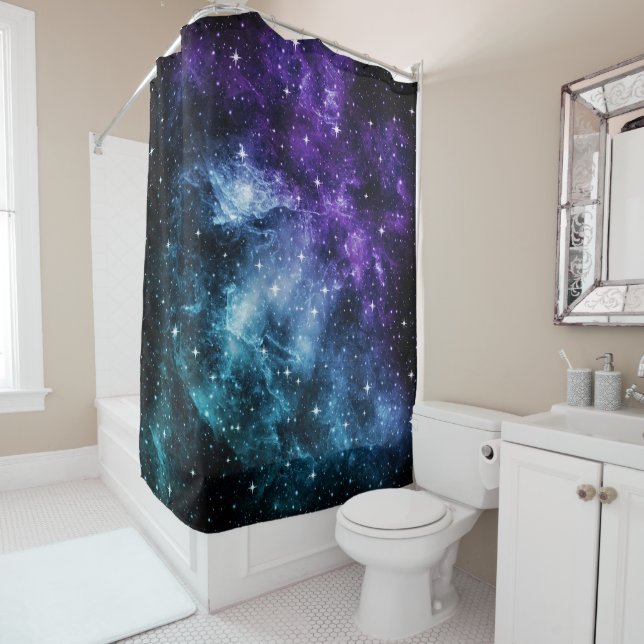 Rideaux De Douche Rêve de nébuleuse de galaxie Turquoise #1 (En situation)
