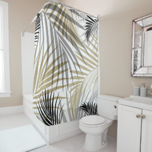 Rideaux De Douche Rêve des Feuilles de palmiers noirs gris-or - Cali
