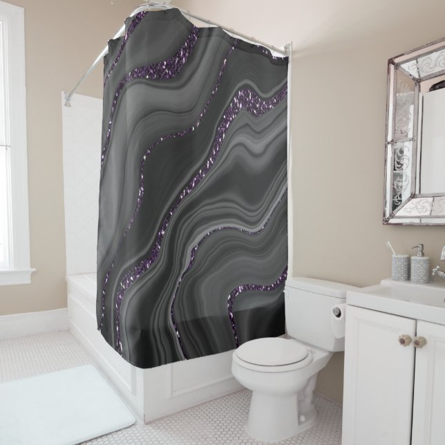 Rideaux De Douche Rêve d'Parties scintillant d'Agate blanc gris-noir (En situation)