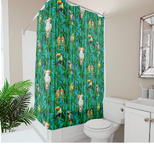 Rideaux De Douche Rêves de Forêt Tropicale Bambous Oiseaux