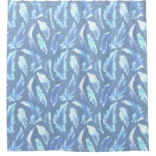 Rideaux De Douche rêves doux - plumes d'aquarelle bleu clair :