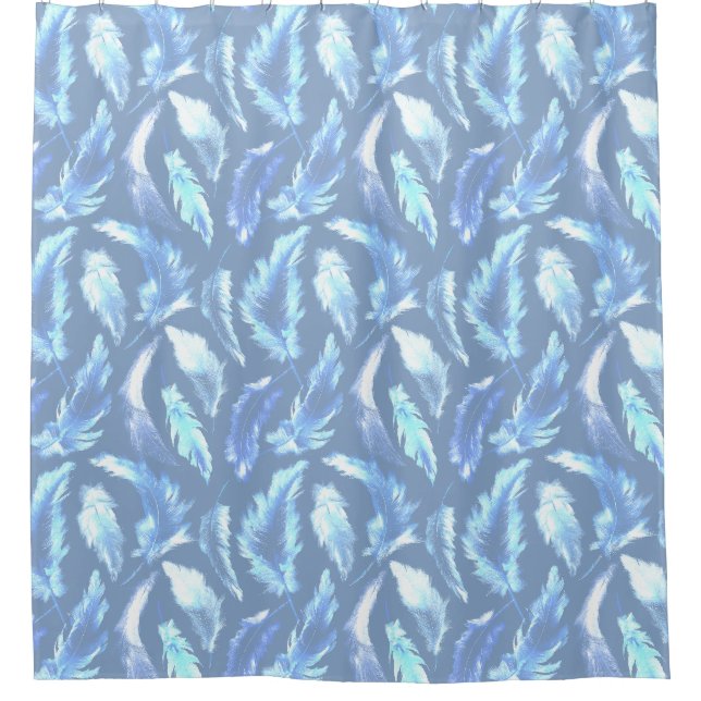 Rideaux De Douche rêves doux - plumes d'aquarelle bleu clair : (Devant)