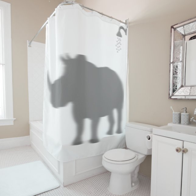 Rideaux De Douche Rhinoceros Silhouette ombre derrière (En situation)