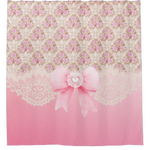 Rideaux De Douche Ribbon Et Dentelle vintage Rose Floral Rose