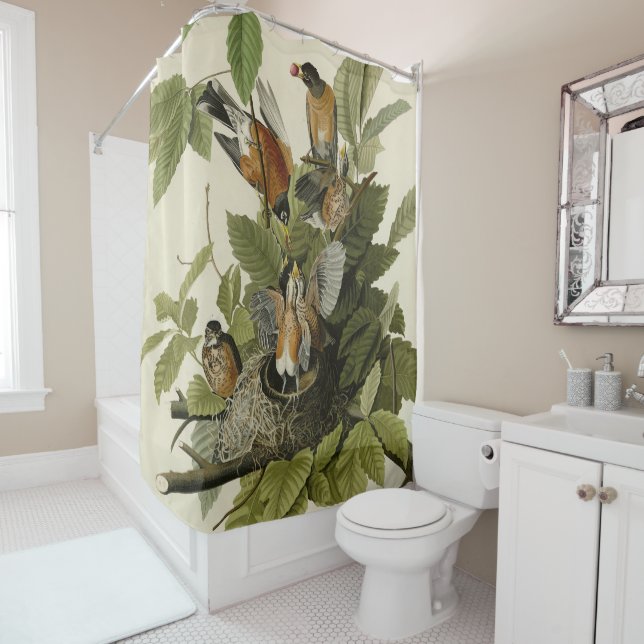 Rideaux De Douche Robin américain d'Audubon's Birds of America (En situation)