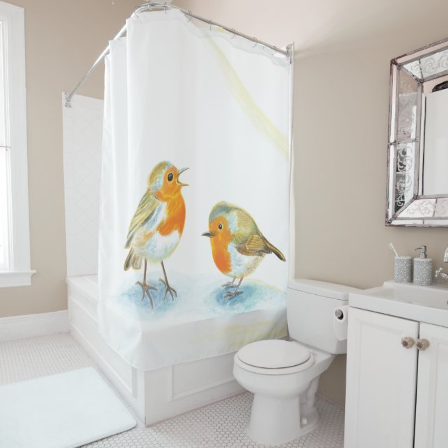 Rideaux De Douche Robins rouges en hiver (En situation)