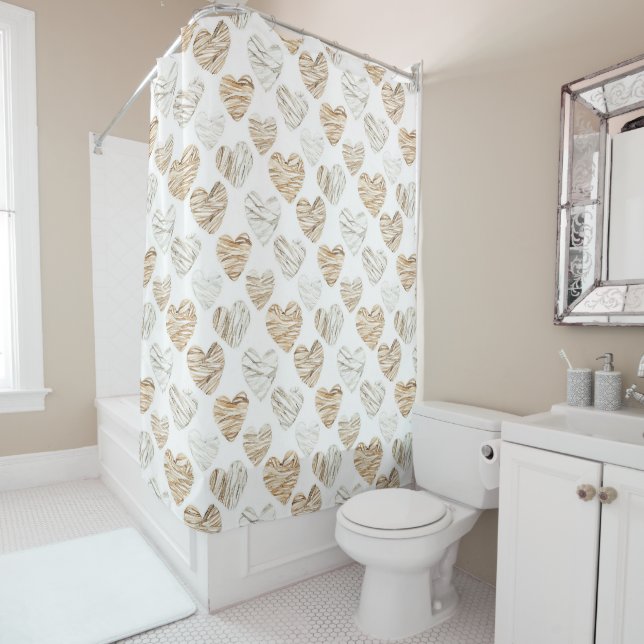 Rideaux De Douche Romantic Cream White Hearts (En situation)