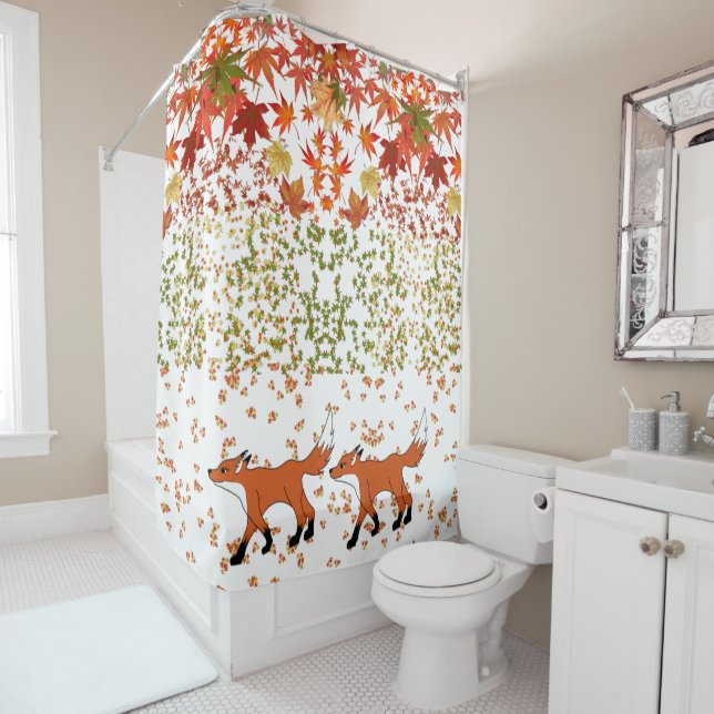 Rideaux De Douche Romantique automne Feuilles d'érable souvenir Accu (En situation)