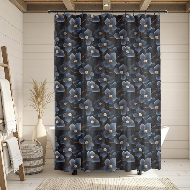 Rideaux De Douche Romantique bleu foncé Floral Motif sans couture (Romantic Dark Blue Floral Seamless Pattern Shower Curtain)