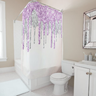 Rideaux De Douche *~* Rose ARGENT MAGENTA Goutte Gouttant PAILLETTE 