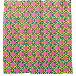 Rideaux De Douche Rose chaud #2, Jaune, Quatrefoil marocain Turquois