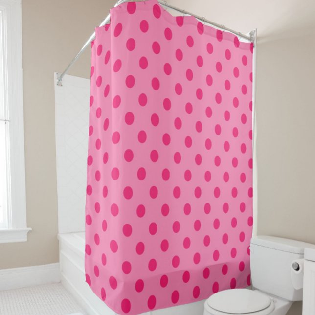 Rideaux De Douche Rose Chaud Sur Pois Rose Design Motif (Créateur téléchargé)