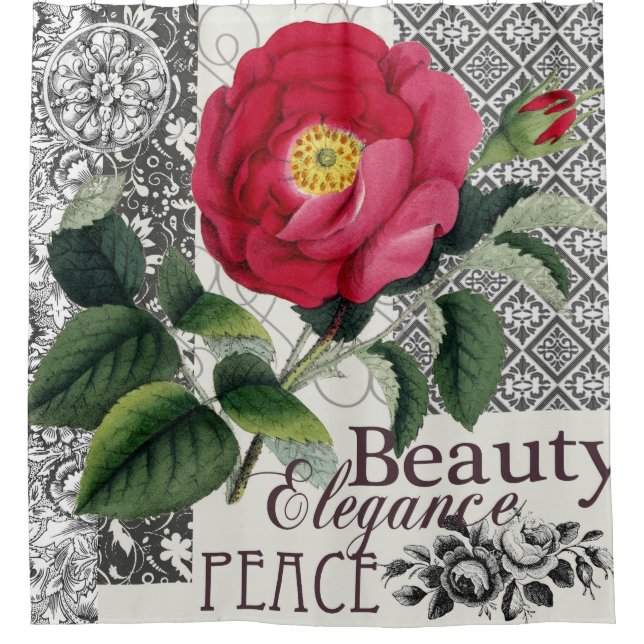 Rideaux De Douche Rose Damask Joli Floral Antique (Devant)