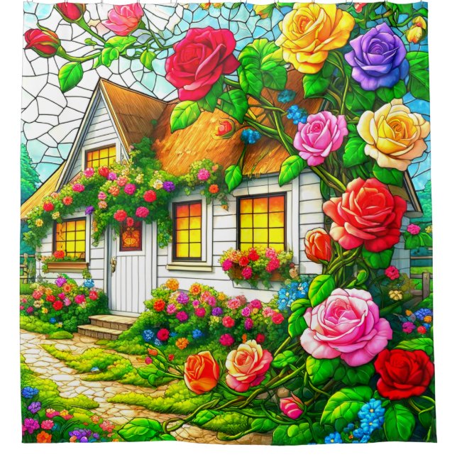 Rideaux De Douche Rose et cottage (Devant)