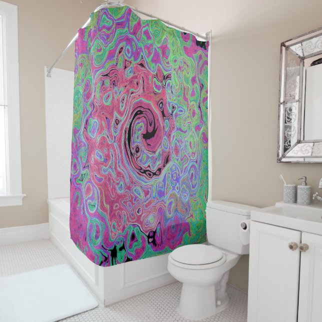 Rideaux De Douche Rose et Lime Vert Super Retro Abstrait (En situation)