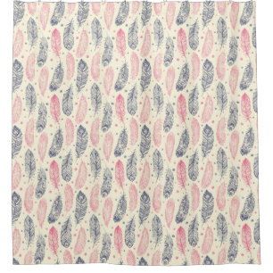 Rideaux De Douche Rose et motif ethnique pourpre de plume