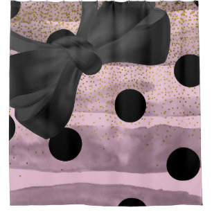 Rideaux De Douche Rose et Or Noir pois Chic Nœud Tendance Glamour