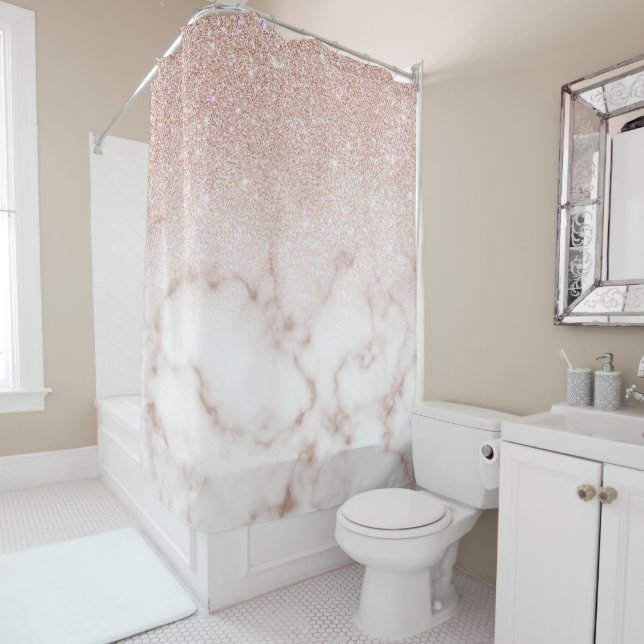 Rideaux De Douche Rose glamour or blanc Parties scintillant marbre d (En situation)