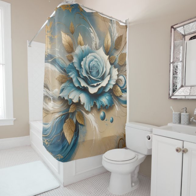 Rideaux De Douche Rose Gold et Turquoise (En situation)