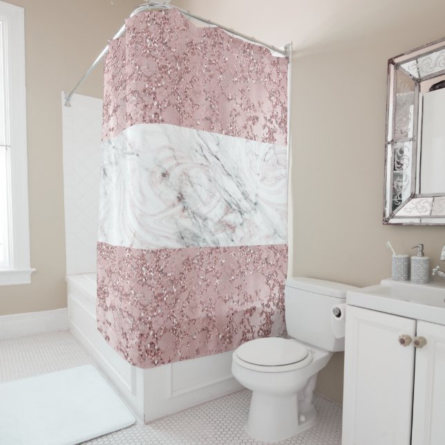 Rideaux De Douche Rose Gold Modern Glam Marbre & Parties scintillant (En situation)