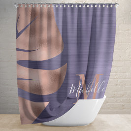 Rideaux De Douche Rose Gold Monogram Violet Métal Brossé Feuille de 