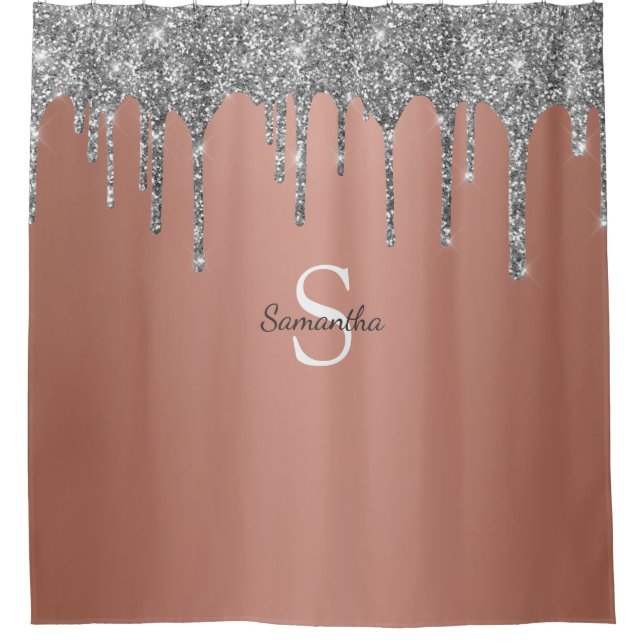 Rideaux De Douche Rose Gold Parties scintillant d'argent  Monogramme (Devant)