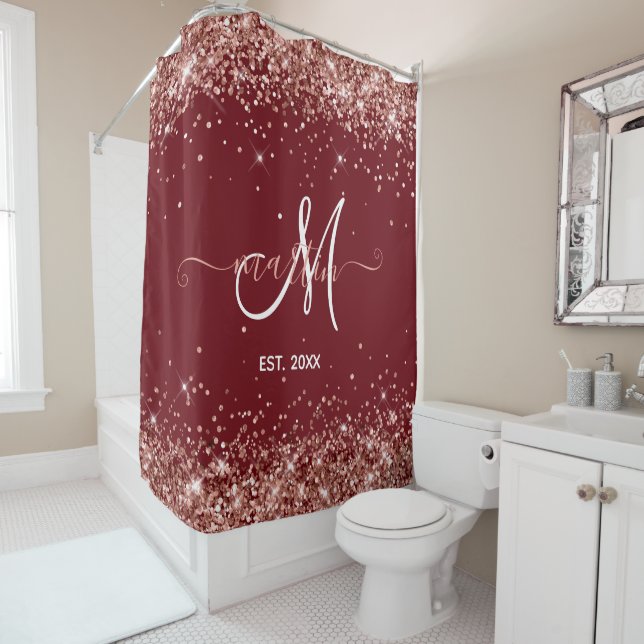 Rideaux De Douche Rose Gold Parties scintillant Famille Monogramme B (En situation)
