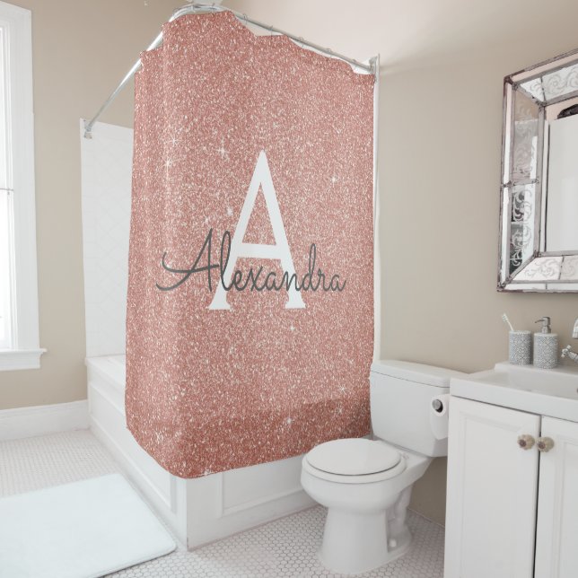 Rideaux De Douche Rose Gold Sparkle Parties scintillant Monogramme N (En situation)