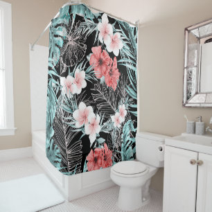 Rideaux De Douche Rose Gold Tropical Botanical Island Paradise Chic