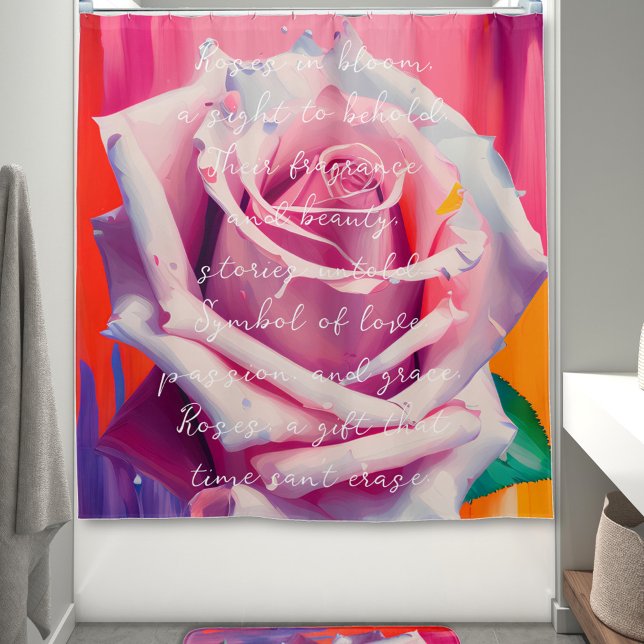 Rideaux De Douche Rose gras en fleurs poème Bohemian Artsy (Créateur téléchargé)