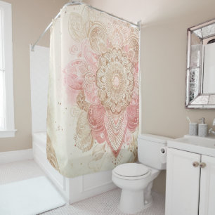 Rideaux De Douche Rose Marron Crème Mandala Bohème Mode Bohème