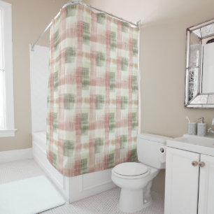 Rideaux De Douche Rose Menthe Crème Carreaux Rayures Élégant  