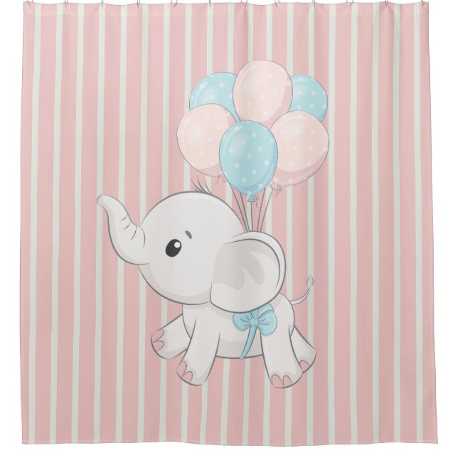 Rideaux De Douche Rose, mignon petit éléphant (Devant)