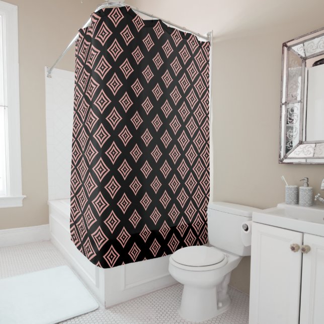 Rideaux De Douche Rose Parties scintillant or Motif Rhomboid (En situation)