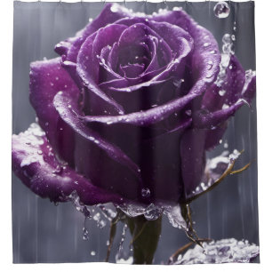 Rideaux De Douche "Rose pourpre trempé dans la pluie"
