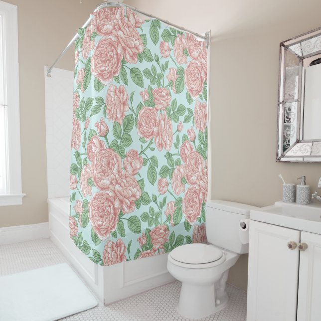 Rideaux De Douche Rose rose Jardin Bouquet Motif (En situation)