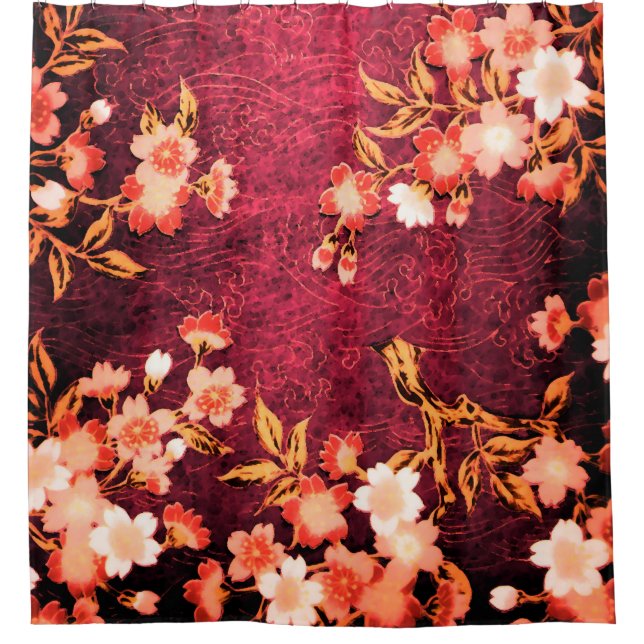RIDEAUX DE DOUCHE ROSE ROUGE BLANC FLEURS DE PRINTEMPS JAPONAIS FLOR (Devant)