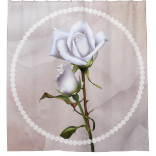 Rideaux De Douche Roses blanches douces romantiques Élégant floral c
