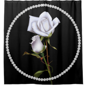 Rideaux De Douche Roses Blanches Romantiques Élégant Floral Chic Noi