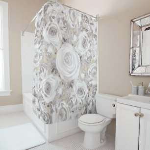 Rideaux De Douche Roses d'hiver rustiques blanches Kraft Shabby Chic
