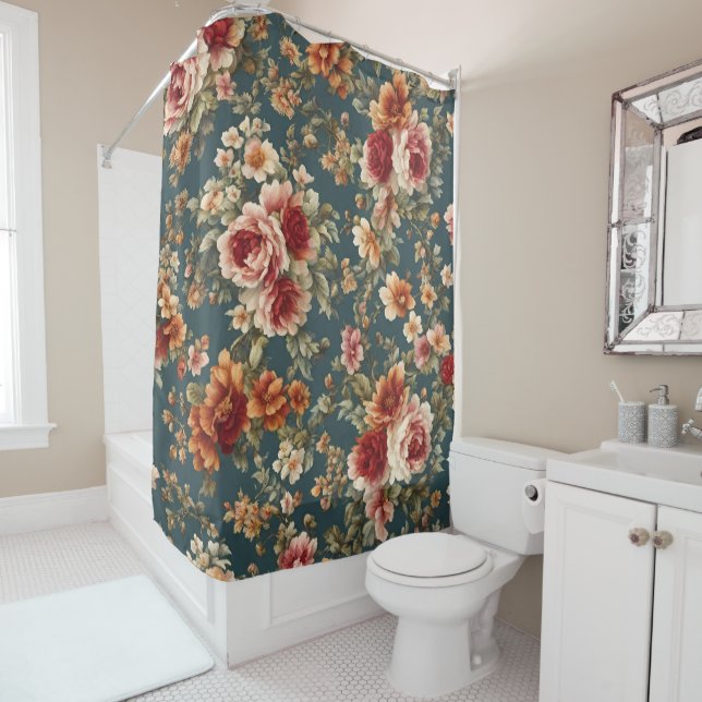 Rideaux De Douche Roses romantiques et belles fleurs (En situation)