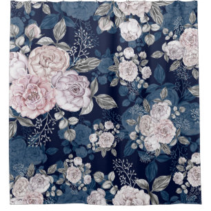 Rideaux De Douche Roses roses roses Bleu foncé : Vintage