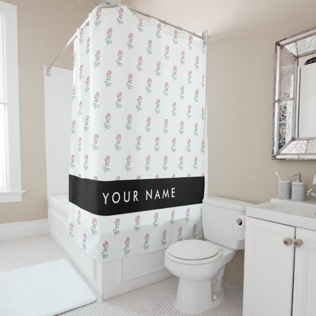 Rideaux De Douche Roses Rouges, Motif De Roses, Votre Nom (En situation)