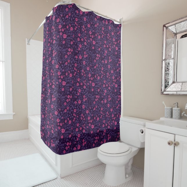 Rideaux De Douche Roses sauvages en rose et violet (En situation)