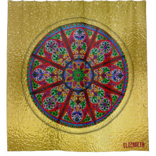 Rideaux De Douche Rosette colorée en verre souillé d'église de