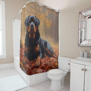 Rideaux De Douche Rottweiler dans les feuilles d'automne qui tombent