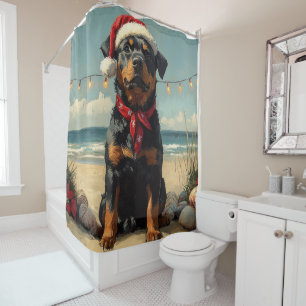 Rideaux De Douche Rotweiler Chien Noël Plage Vintage