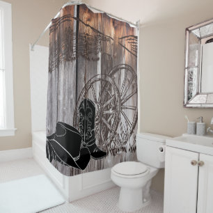 Rideaux De Douche Roue en bois de canne rustique Cowboy
