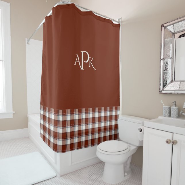 Rideaux De Douche Rouge, Blanc, Bleu Plaid à plusieurs fils (En situation)
